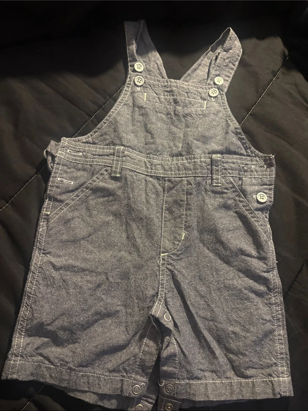 Kids Chambray Short Overalls - Blue